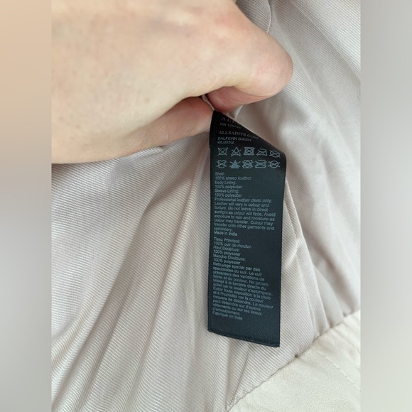 AllSaints Balfern Belted Hem Leather Biker Jacket - Very Light Pink - Picture 9 of 9